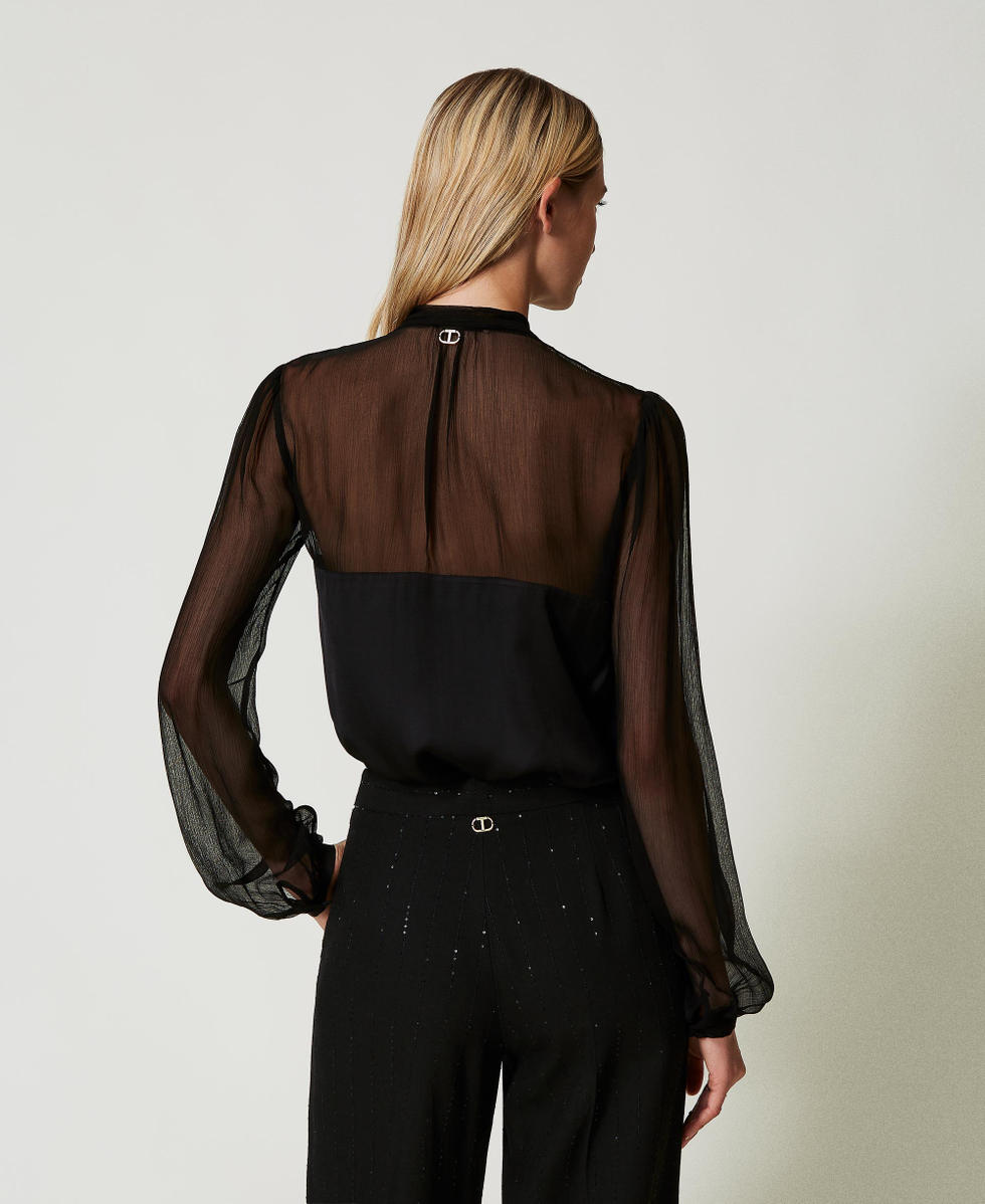 Chemise en satin et mousseline Noir Femme 242TT2181_00006_07
