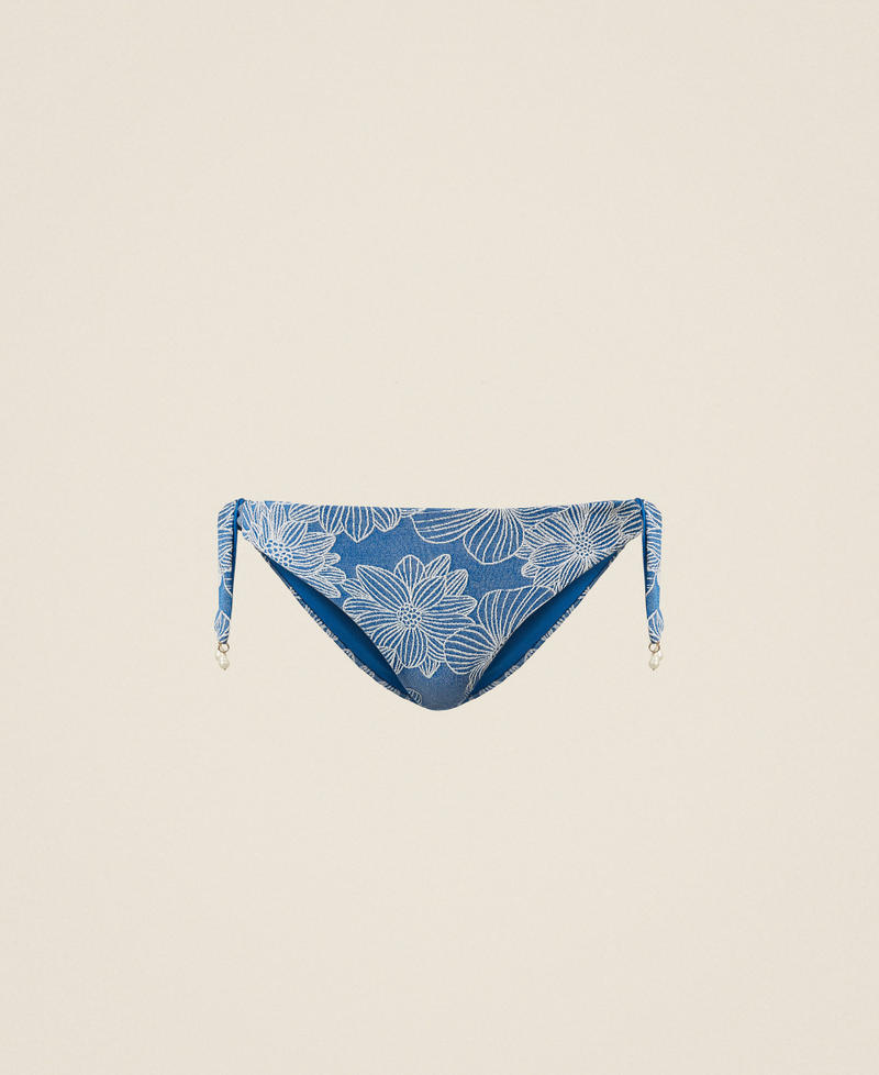 Tanga da bagno jacquard con perle Jacquard Blu Mediterraneo / Off White Donna 261LMMB89_13473_S0
