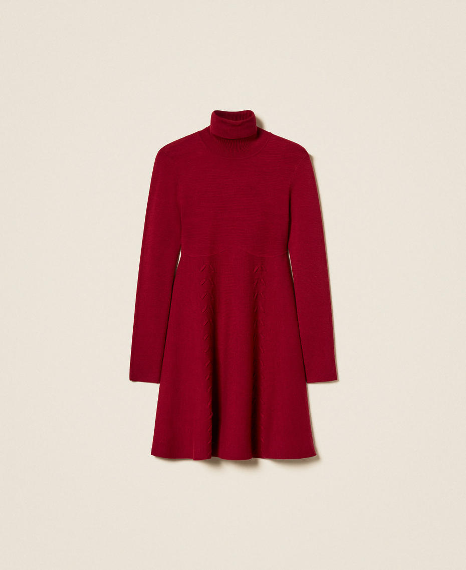 Kurzes Strickkleid mit Stehkragen "Rhabarberrot" Frau 262AP3110_13643_S0