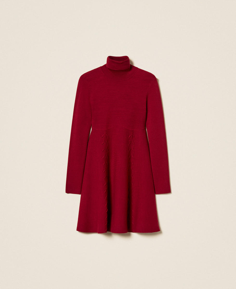 Kurzes Strickkleid mit Stehkragen "Rhabarberrot" Frau 262AP3110_13643_S0