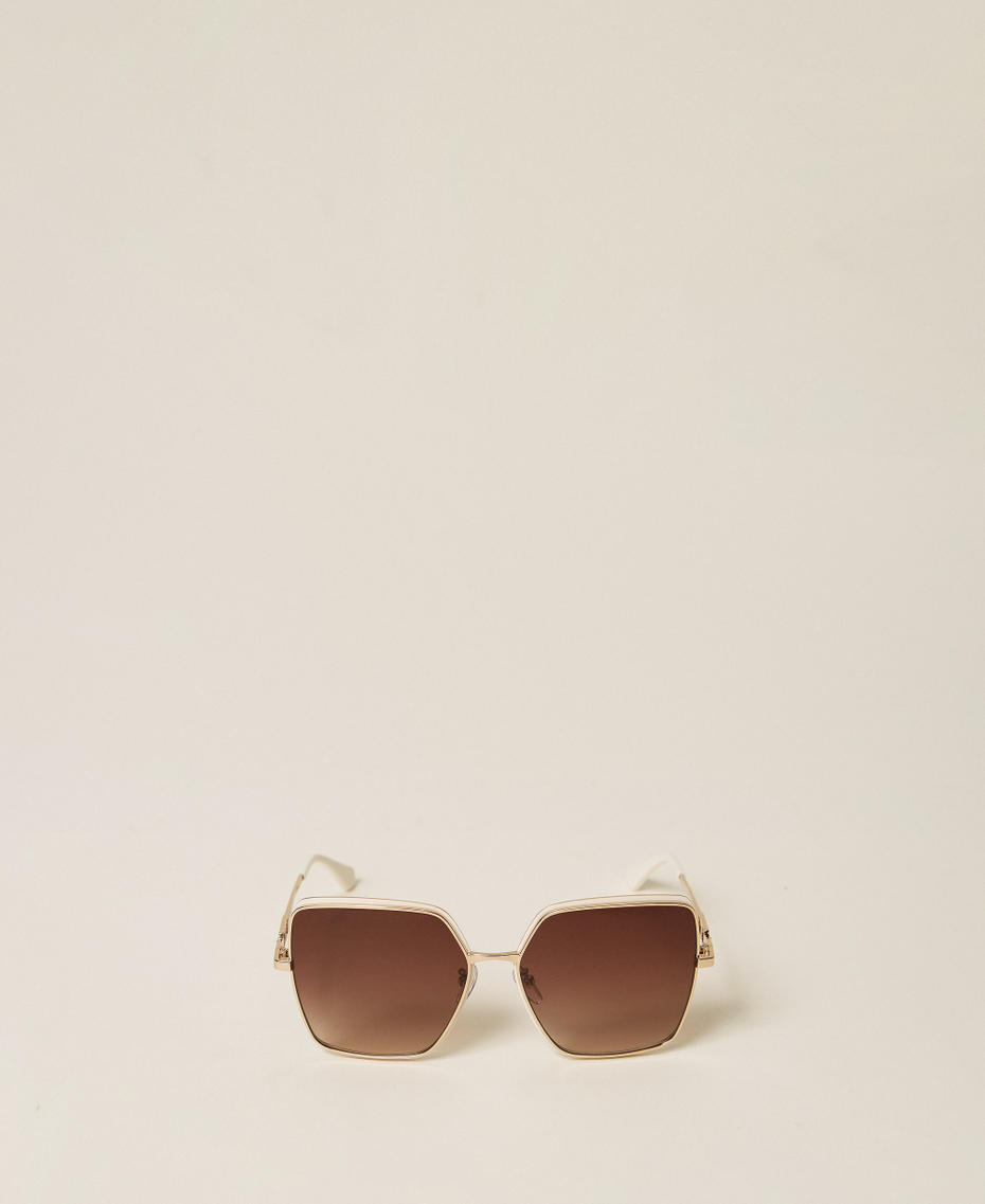 Square-shaped metal sunglasses Shiny Gold with Ivory Rims Woman 999TZ5098_14165_01