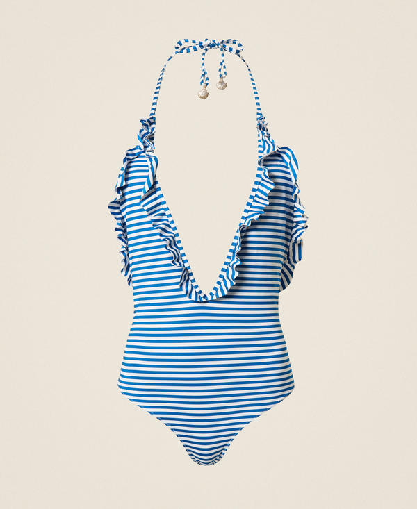 Striped jacquard one-piece swimsuit