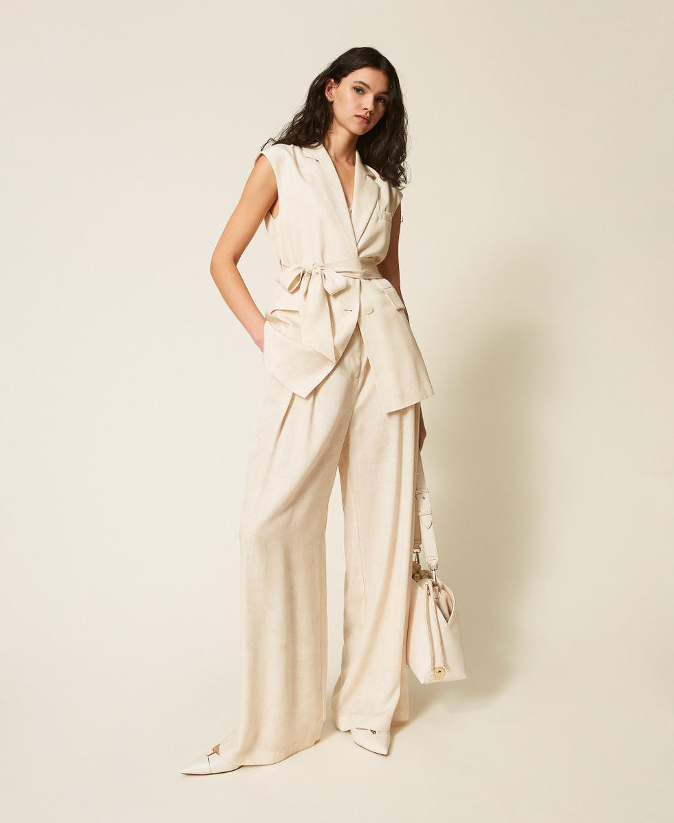 Sleeveless jacket with print and belt Burn Wash Printed Beige Safari Woman 261AT2130_13461_01