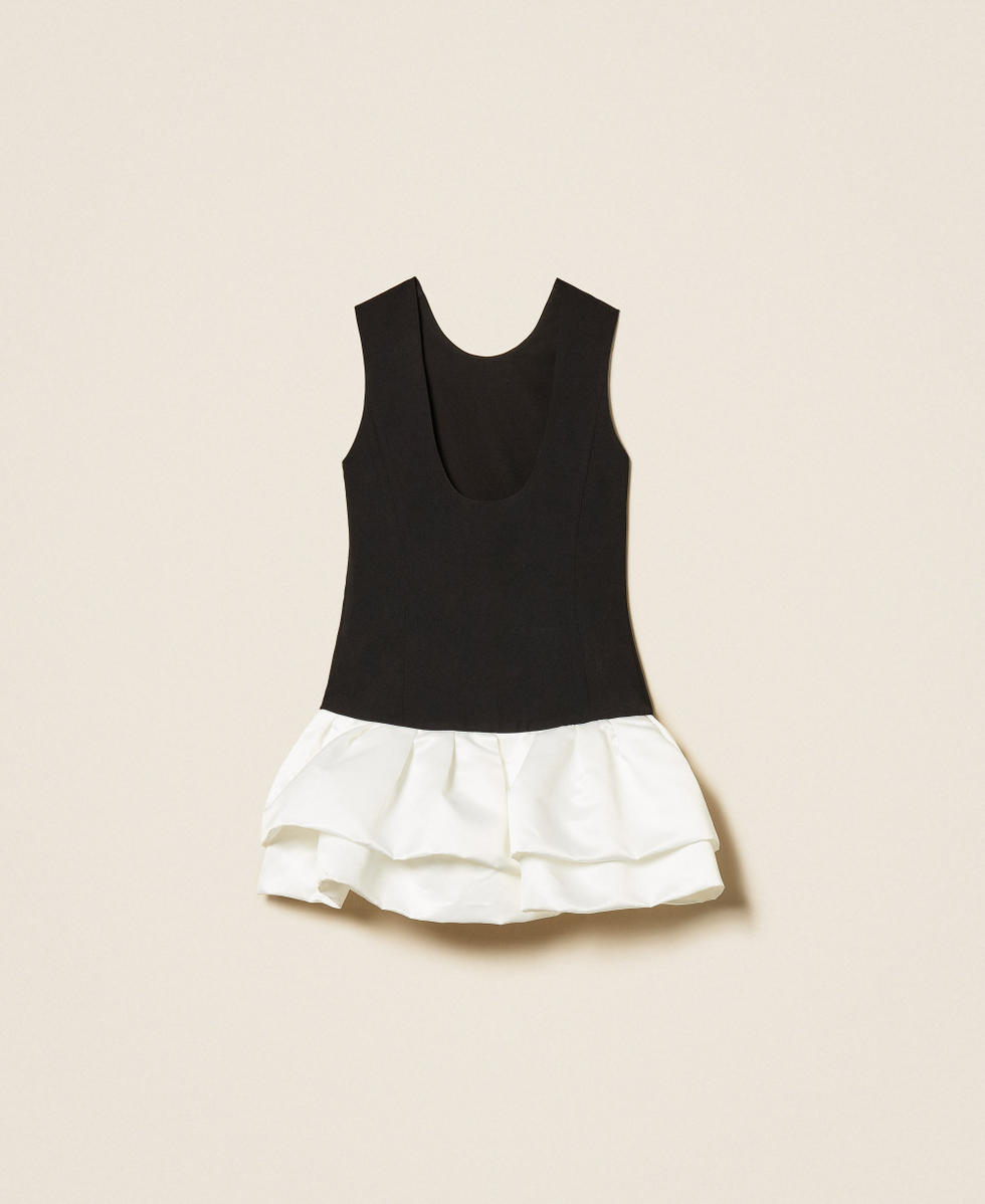 Robe courte en cr&ecirc;pe et satin duchesse Bicolore Noir / Blanc Neige Fille 261GJ2Q54_03710_S1
