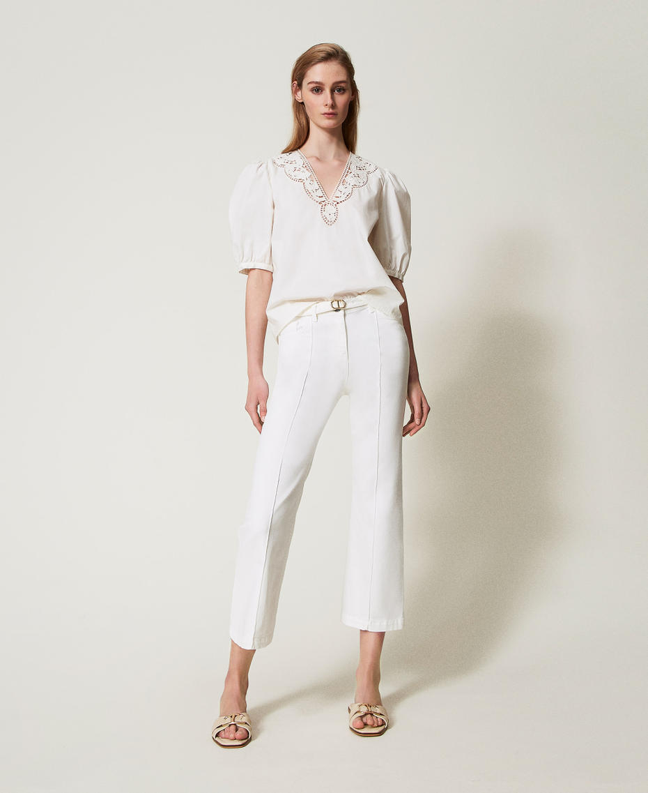 Blouse in broderie anglaise poplin White Snow Woman 251TT2335_00282_0T