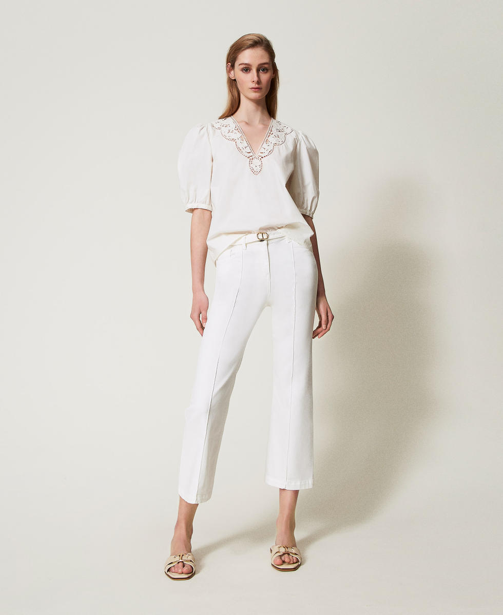 Blouse en popeline avec broderies anglaises Blanc Neige Femme 251TT2335_00282_T0