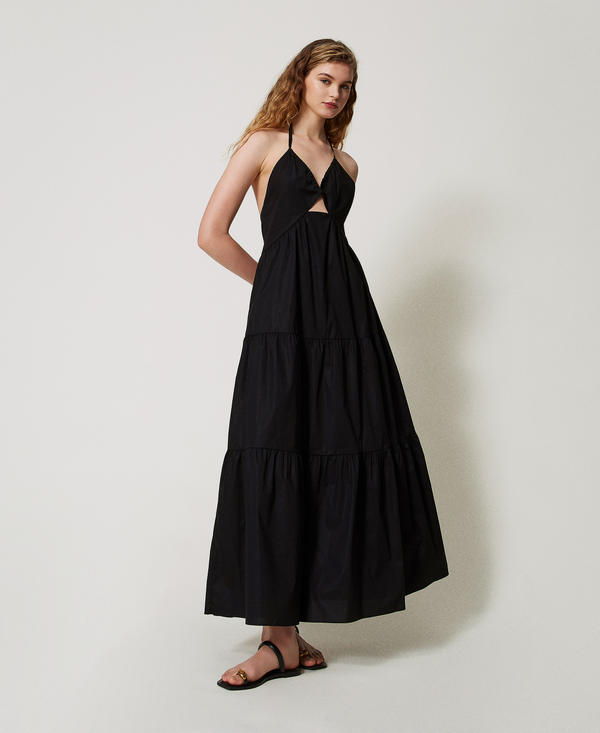 Long poplin dress with flounces