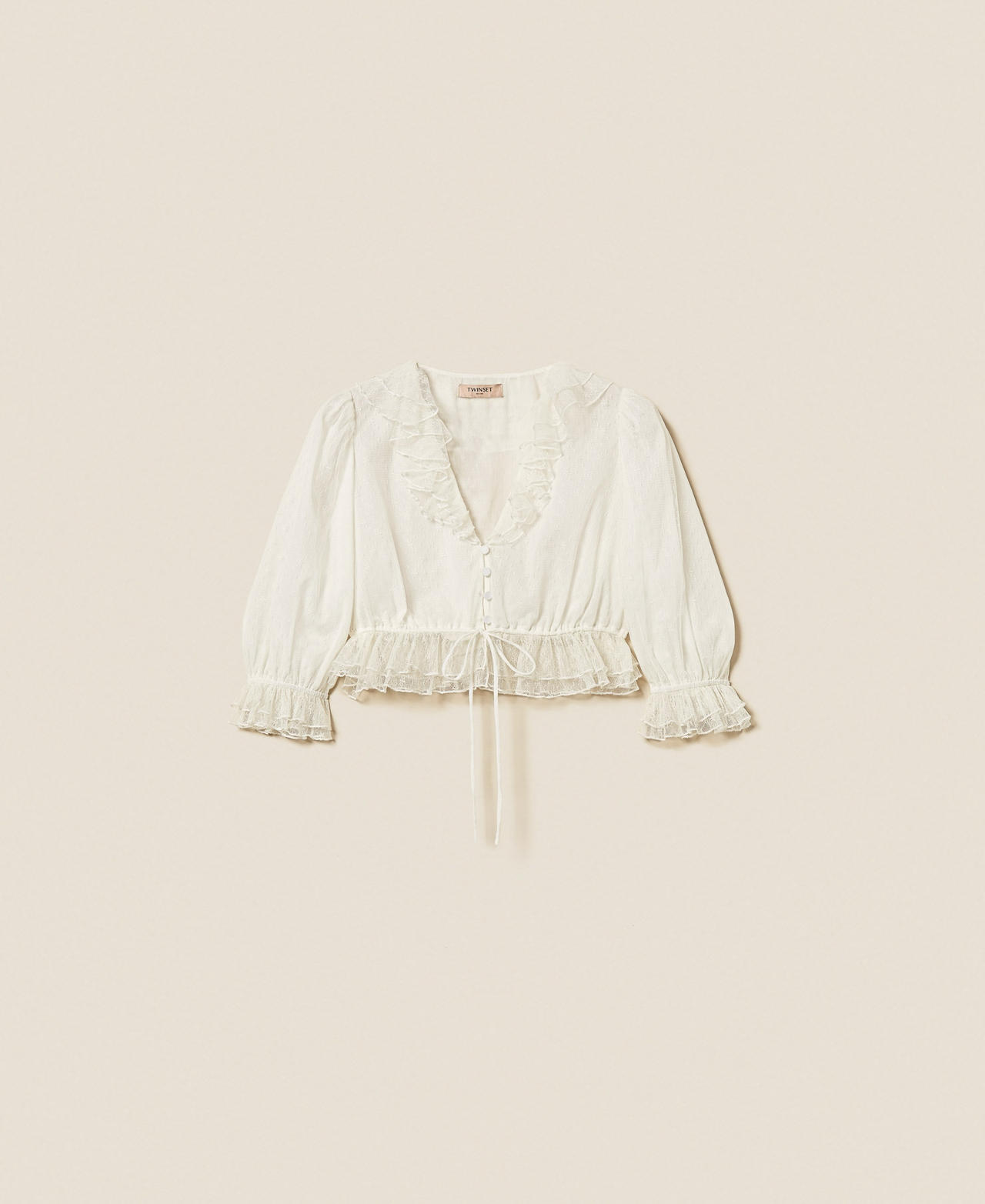 Floral tulle shirt Woman, White | TWINSET Milano