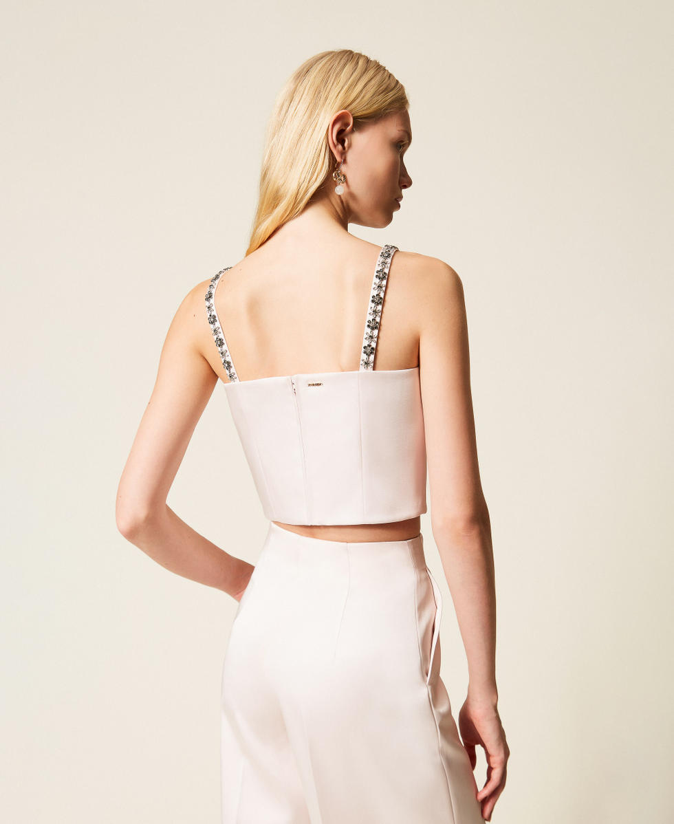 Duchesse cropped top with embroidery Pink Sand Woman 261TP2413_00570_03