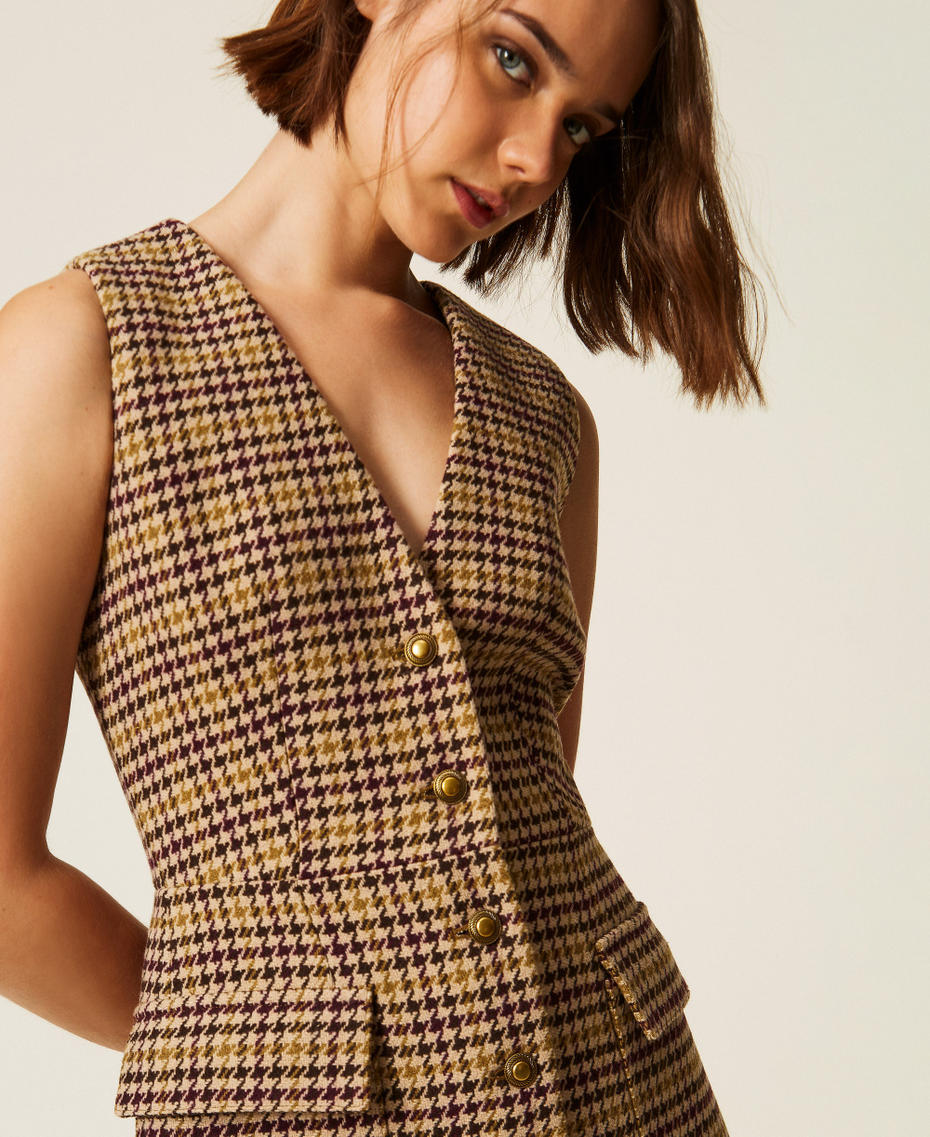 Short houndstooth shirt dress Multicolour Houndstooth Woman 262LI2BEE_13755_04