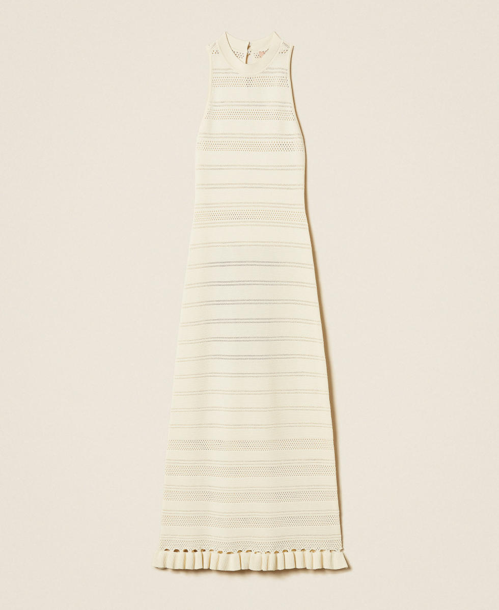 Long turtleneck knit dress with ruffles