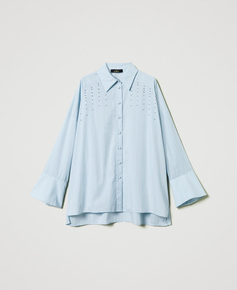 Poplin shirt with bezel embroidery Canal Blue/Papers Stripes Woman 251AP2487_12236_S0