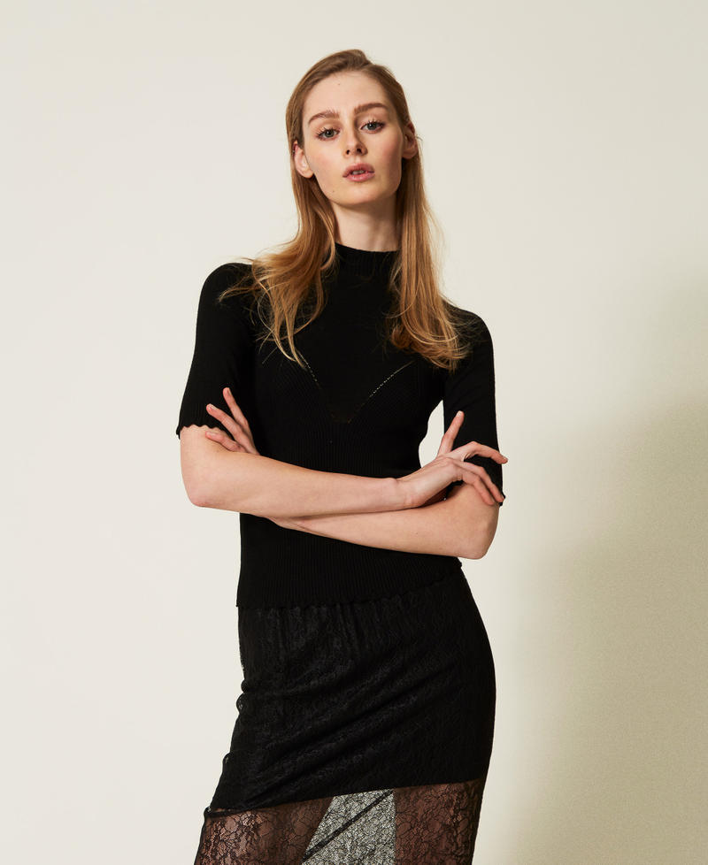 Maglia fitted con trafori Nero Donna 251TP3011_00006_01