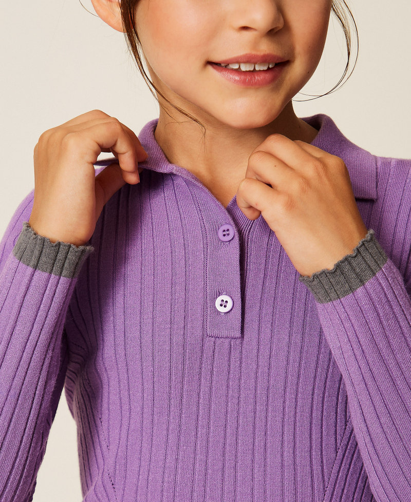 Pull polo c&ocirc;tel&eacute; avec d&eacute;tails contrast&eacute;s Bicolore Violet "Jacinthe"/Gris Fonc&eacute; Chin&eacute; Fille 262GJ3010_13791_04
