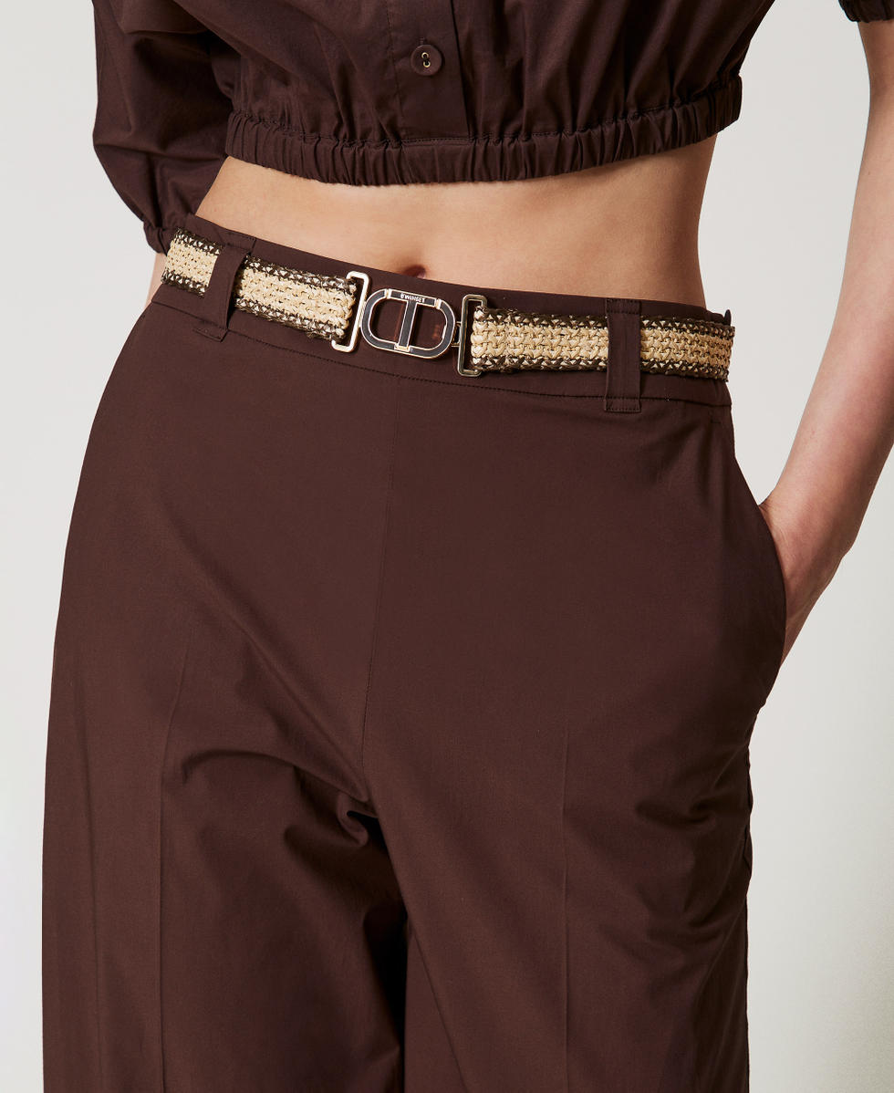 Pantalones palazzo de popelina con cintur&oacute;n Caf&eacute; Mujer 251TT2105_00203_04