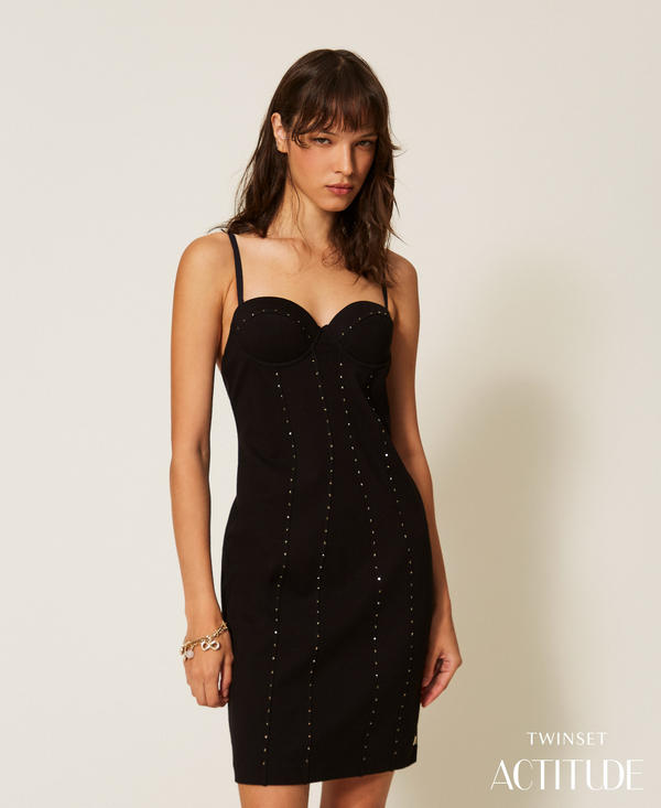 Short bustier dress with rhinestones