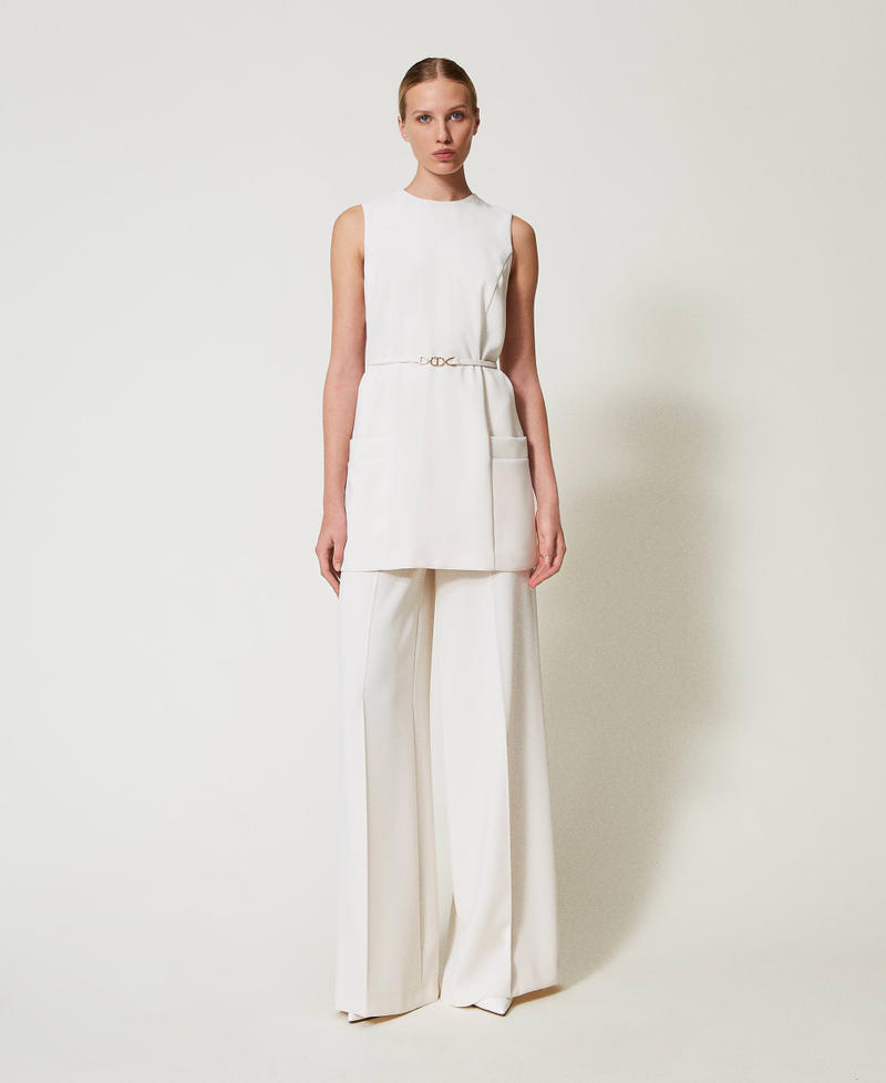 Fluid crêpe tunic with belt Mother Of Pearl Woman 251TP2101_00059_0T