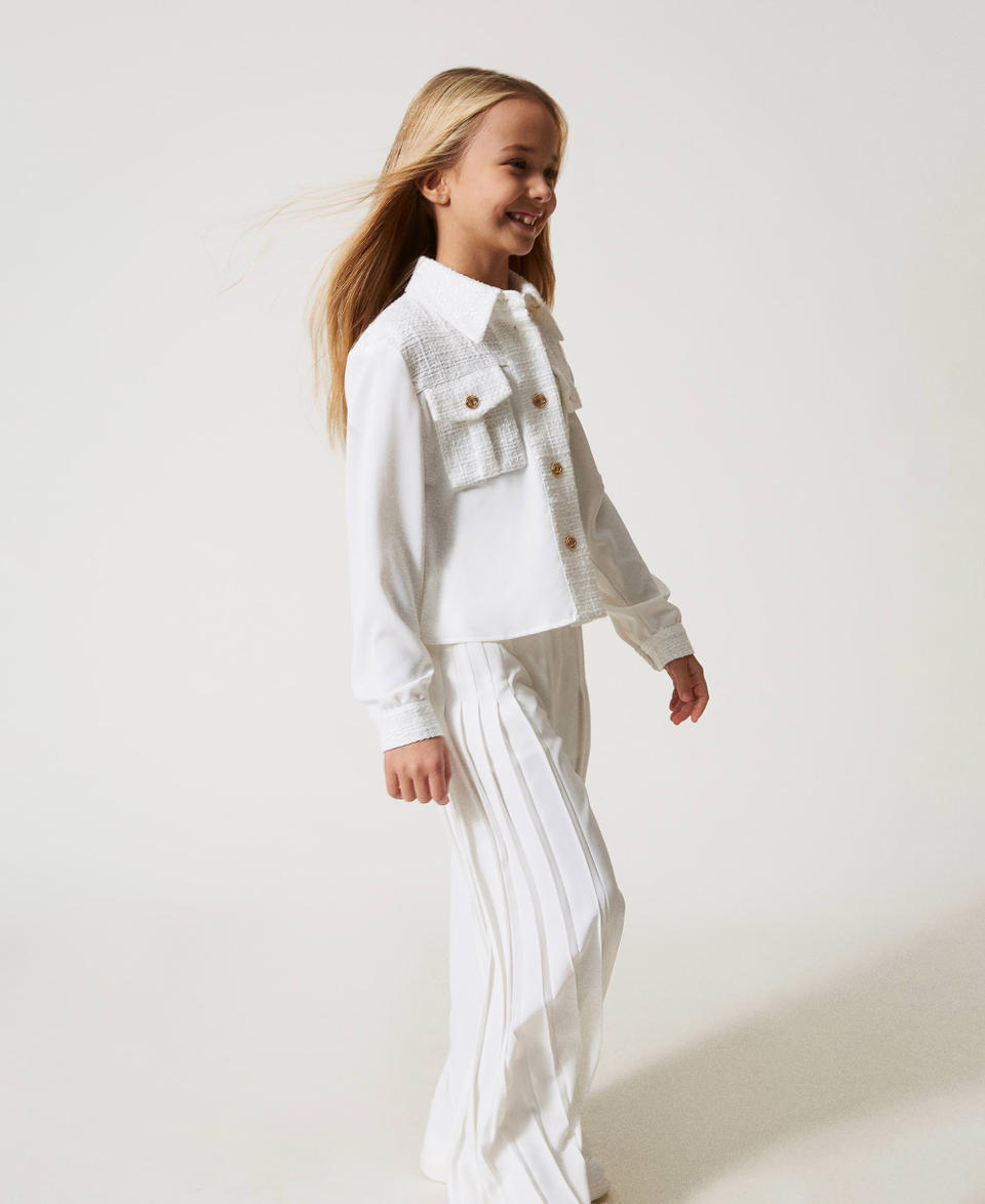Crêpe de Chine and bouclé shirt Two-tone Ice/Bouclè Girl 251GJ2QQ1_12139_02