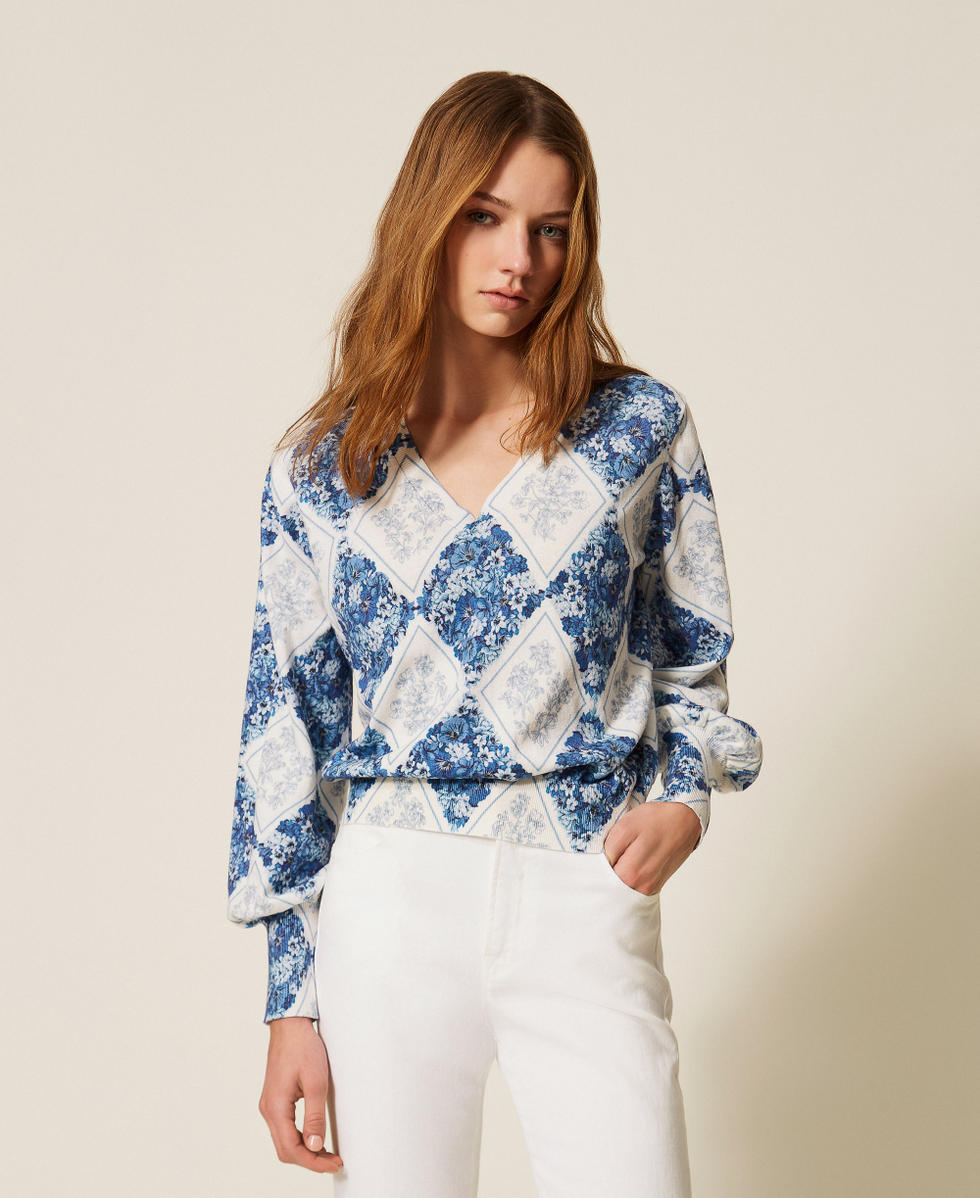 Jersey con estampado floral de rombos Estampado Rombos Florales Azul / Azul Claro &laquo;Topacio&raquo; Mujer 261TP3530_13405_01