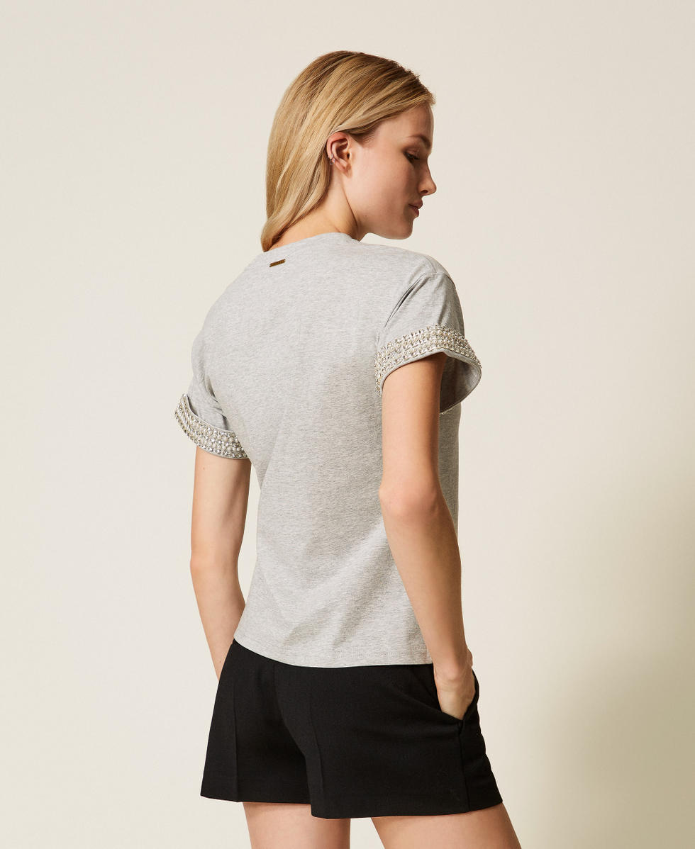 T-shirt en jersey avec strass et perles Gris M&eacute;lang&eacute; Femme 252LI2MLL_00082_03