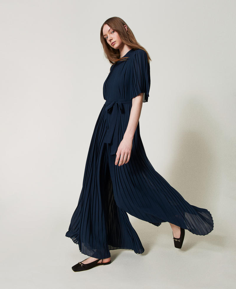 Long crêpe georgette jumpsuit Blue Night Woman 251TP2050_00238_02