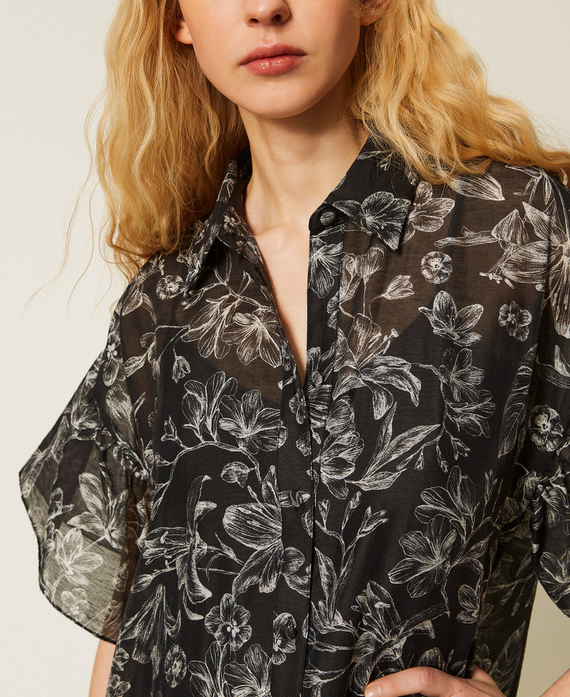 Robe courte chemisier florale Imprim&eacute; Toile de Jouy Noir/Blanc &laquo;&nbsp;Vanille&nbsp;&raquo; Femme 261LM2SGG_13466_04