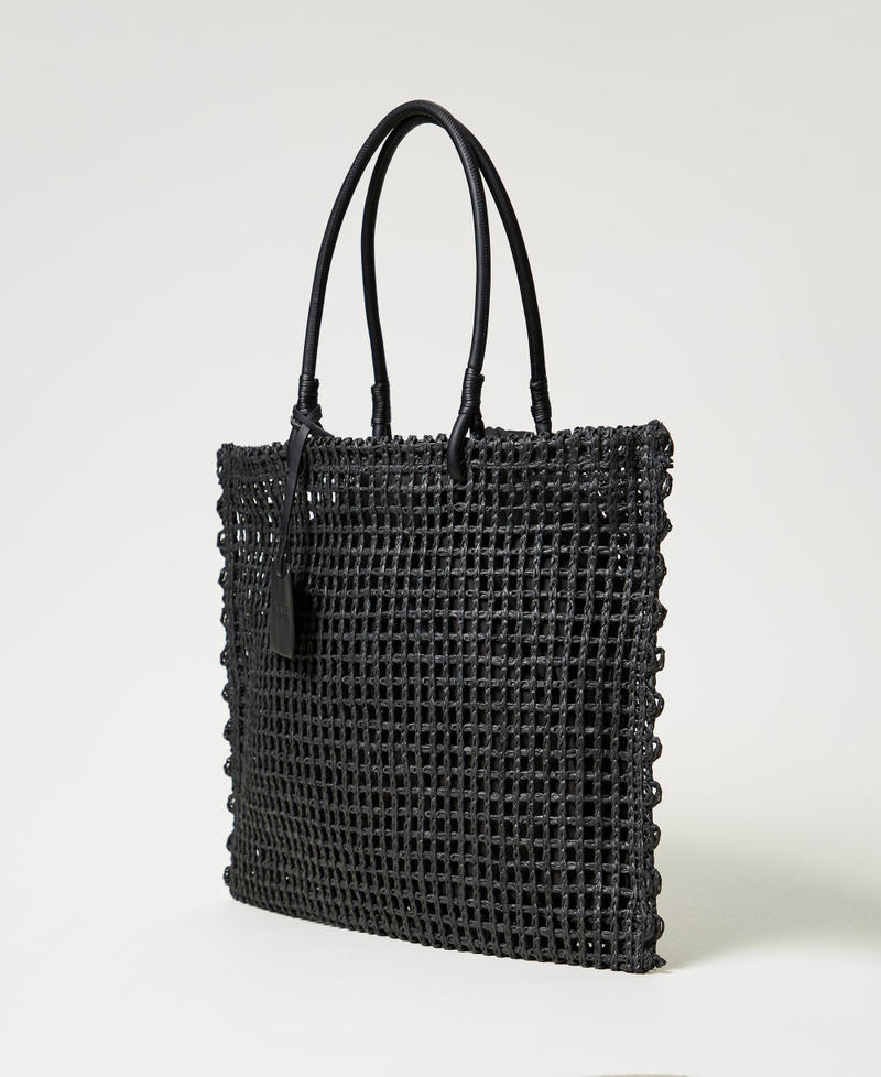 Borsa shopper effetto paglia a rete Nero Donna 251LB7ADD_00006_02