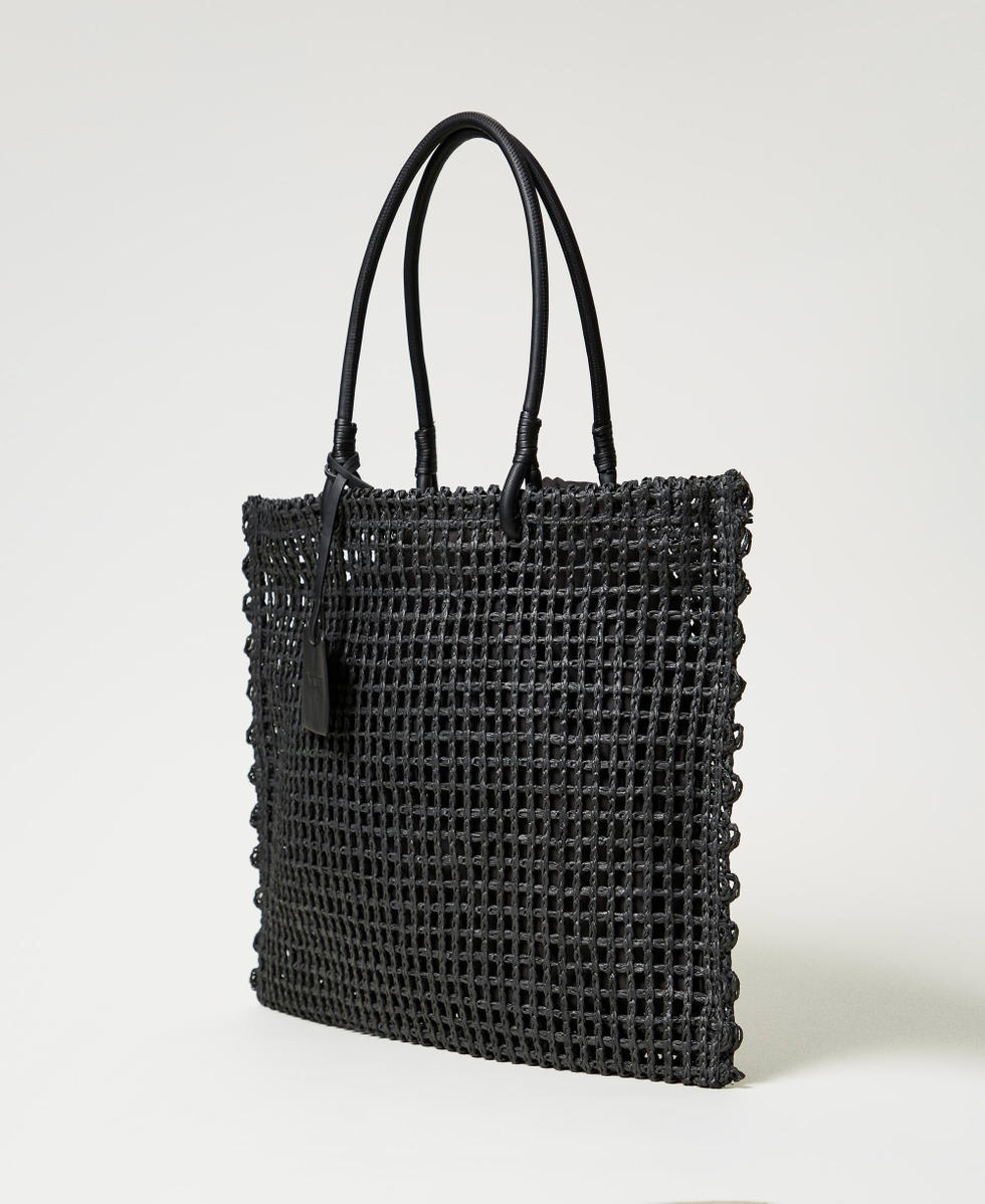 Borsa shopper effetto paglia a rete