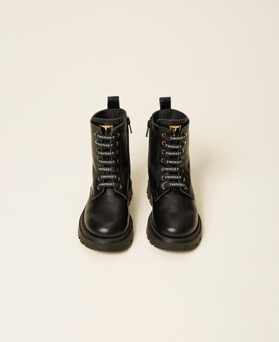 Baby&acute;s leather combat boots with logo Black Girl 262GCB012_00006_04