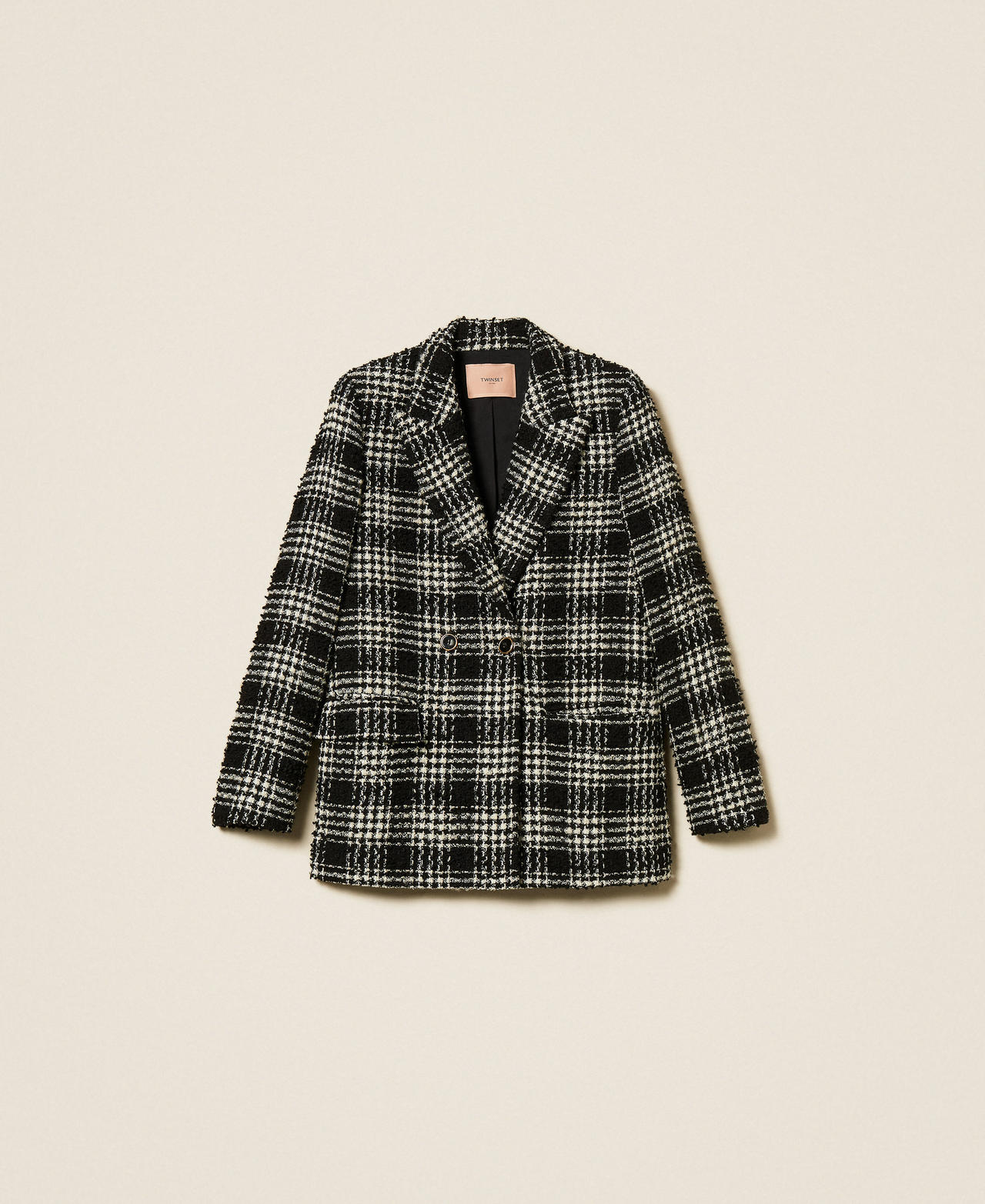 Boucl&eacute; check blazer Black/Snow White Big Check Woman 252TT2111_12876_S0