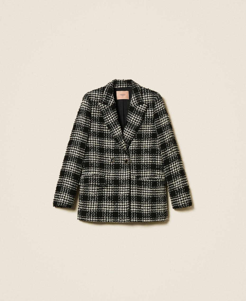 Blazer aus Bouclé mit Karomuster Big Check Nero / Schneeweiß Frau 252TT2111_12876_S0