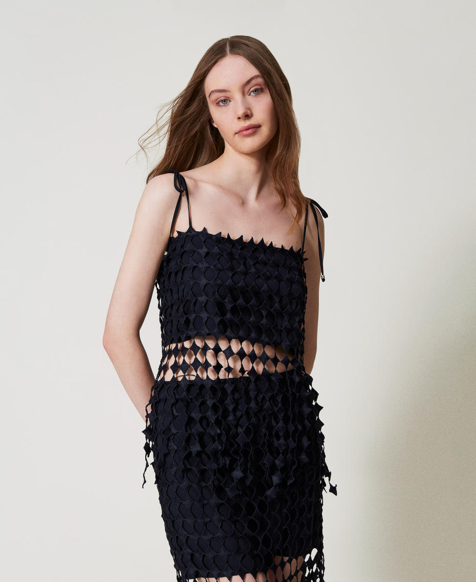 Cropped crochet top Classic Blue Woman 251LM2UAA_11956_01