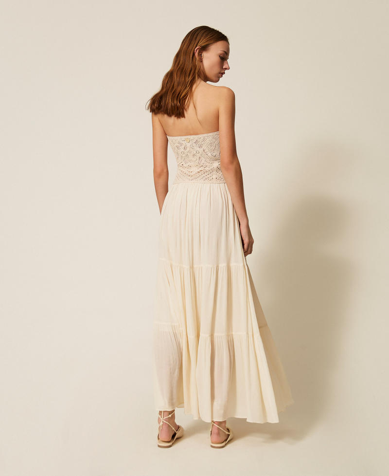 Abito lungo in crochet e mussola Bianco Vaniglia Donna 261LM2NNN_00145_03