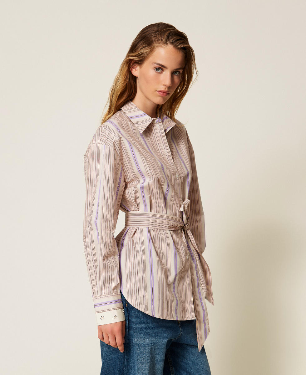 Camicia in cotone riciclato a righe Stampa Micro Stripes Donna 252AP2340_12666_01