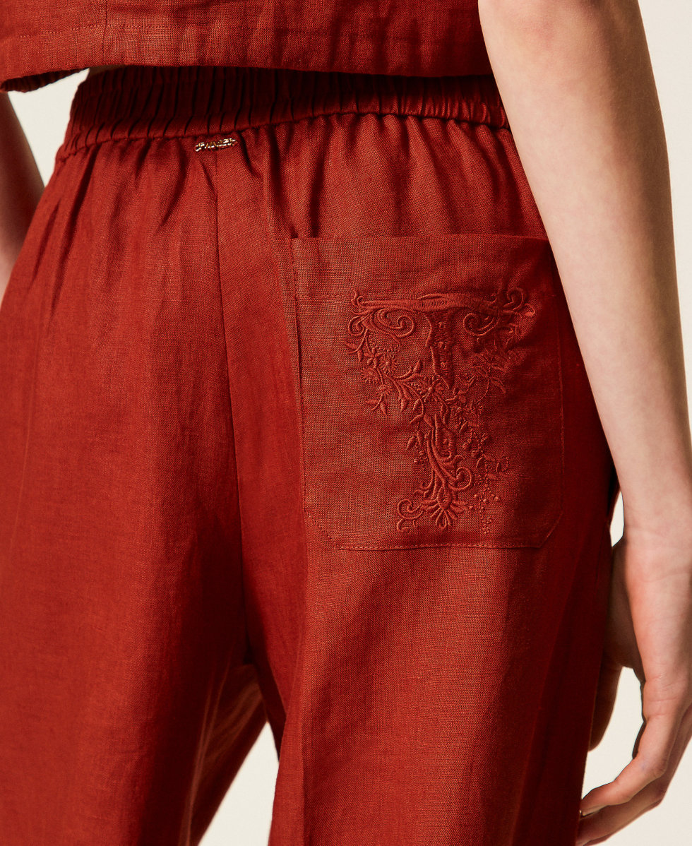 Hose aus Leinen mit aufgesticktem Logo "Henna" Brown Frau 261TT2302_13332_04