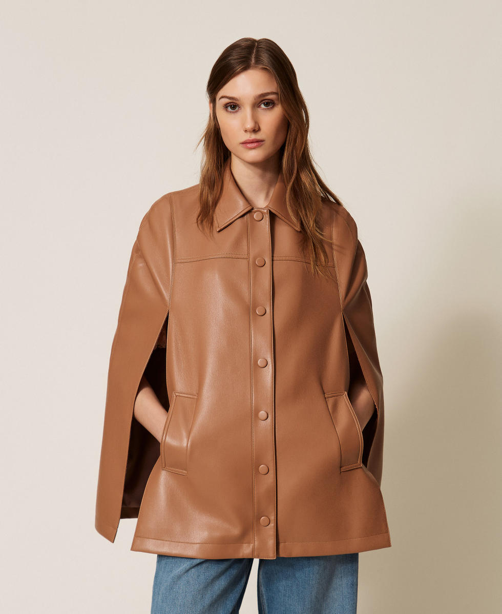 Faux leather cape jacket Caramel Camel Woman 261TP2041_11718_04
