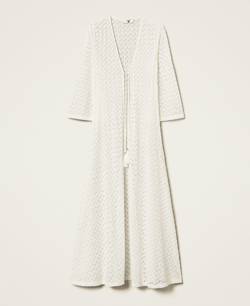 Long fitted crochet kaftan Sugar White Woman 251LM2HDD_00632_S0