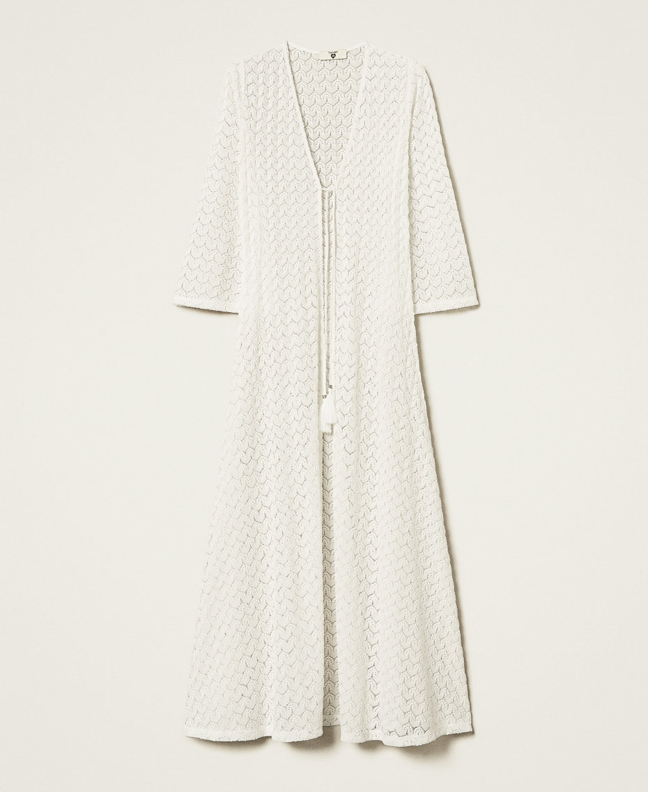 Long fitted crochet kaftan Sugar White Woman 251LM2HDD_00632_S0