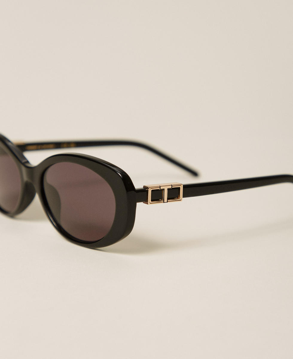 Lunettes de soleil ovales en ac&eacute;tate Noir Brillant Femme 999TZ5093_11240_03