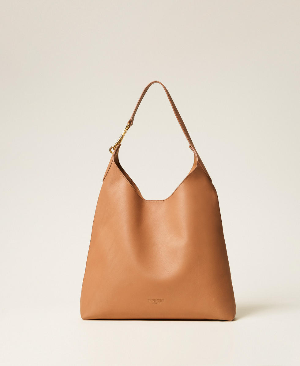 Leather hobo bag with carabiner Mocha Mousse Brown Woman 261TB7131_13168_01