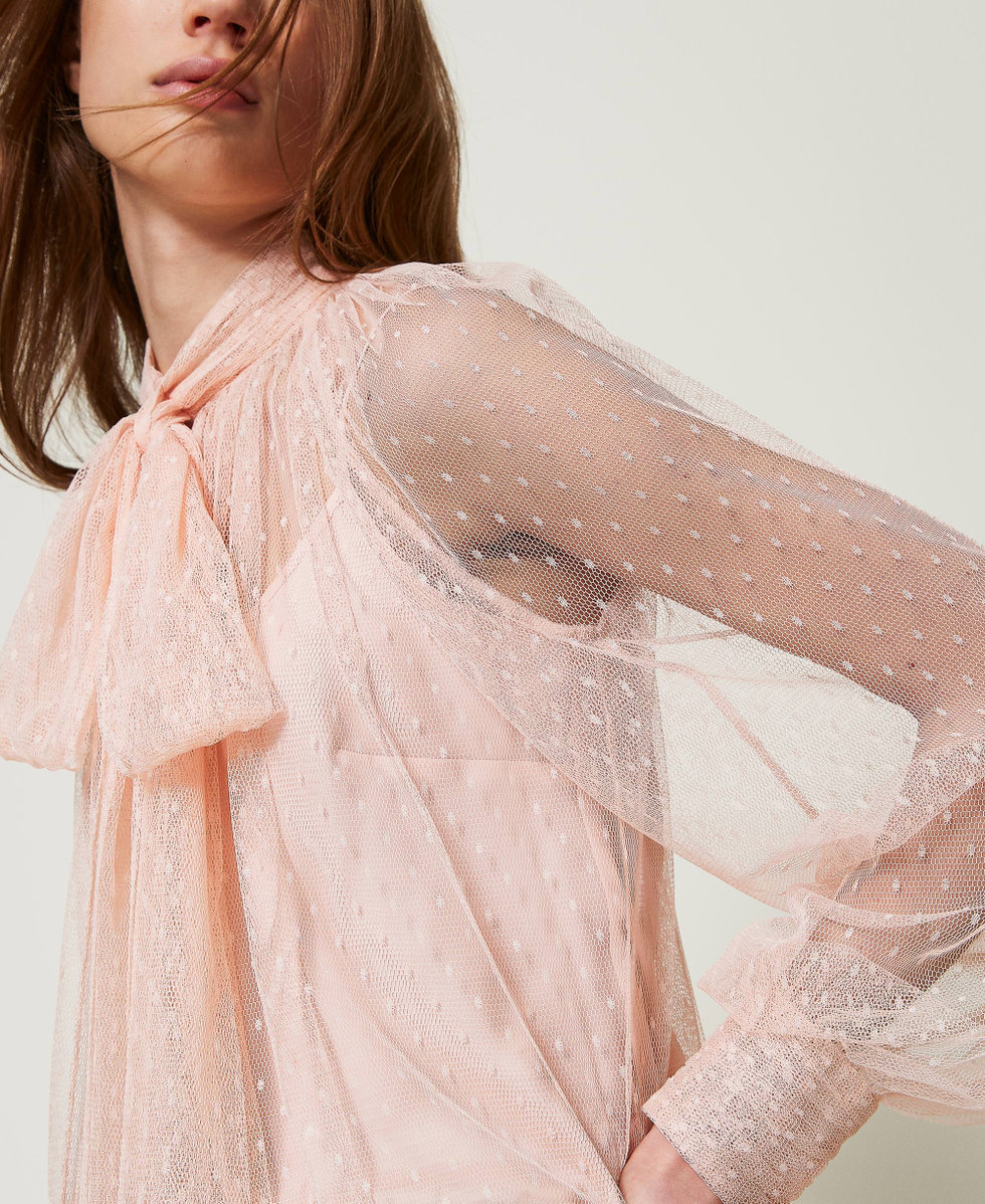 Tulle blouse with sash collar Woman, Pink | TWINSET Milano