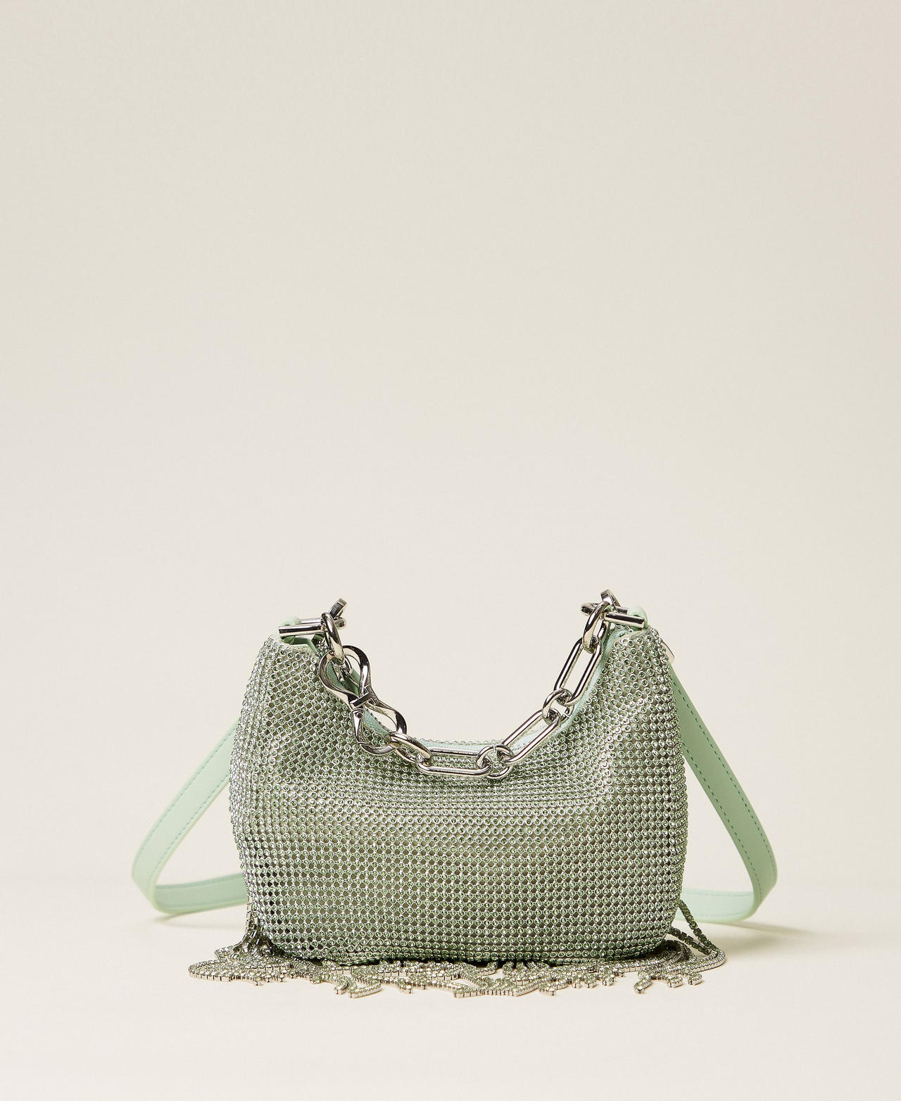 Sac « Mini Croissant » en strass avec franges