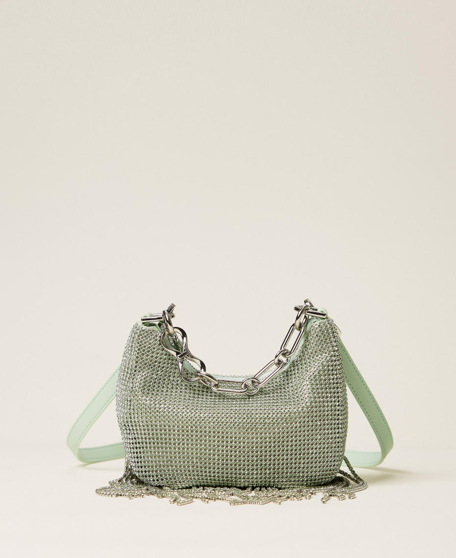 &lsquo;Mini Croissant&rsquo; rhinestone bag with fringes Aqua Blue Woman 261TB7360_13162_01