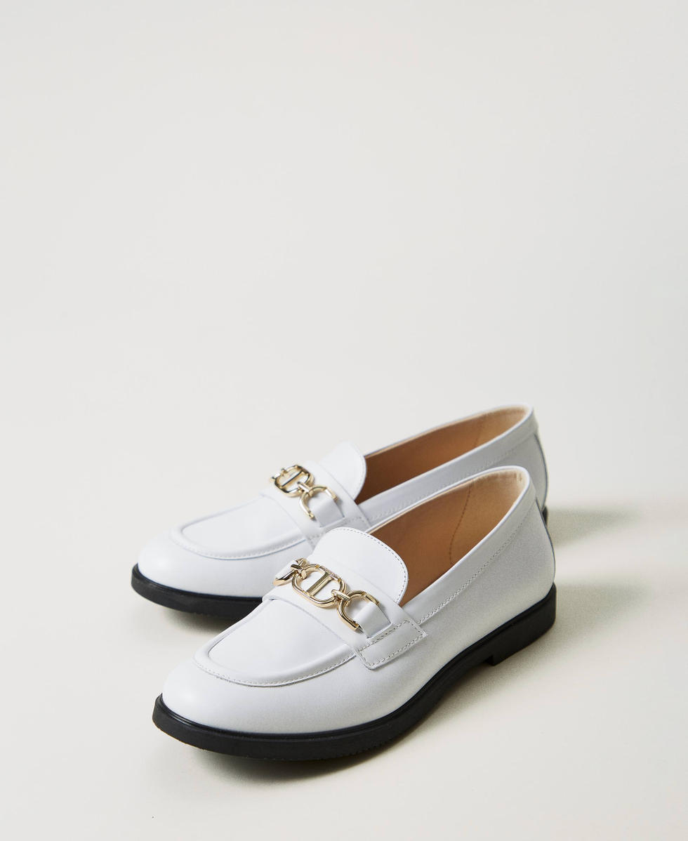 Leather loafers with clasp