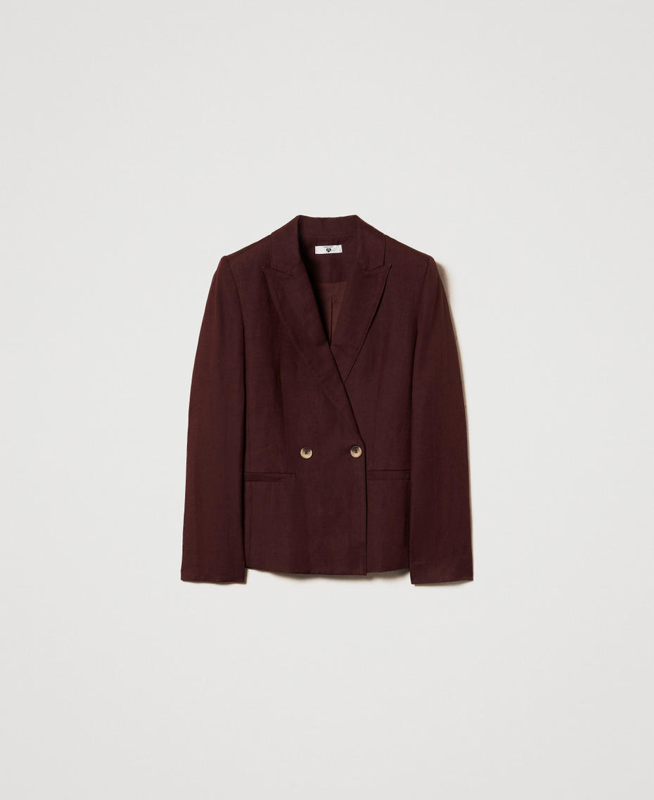 Linen blend double-breasted blazer Coffee Liqueur Woman 251LL2BGG_12110_S0