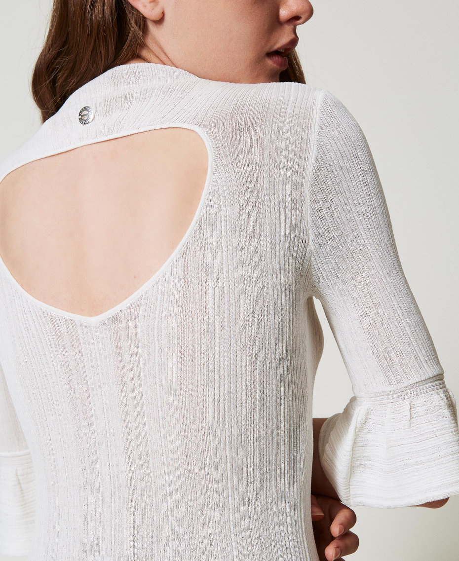 Jersey ceñido acanalado con volantes Blanco Sugar Mujer 251AP3030_00632_03