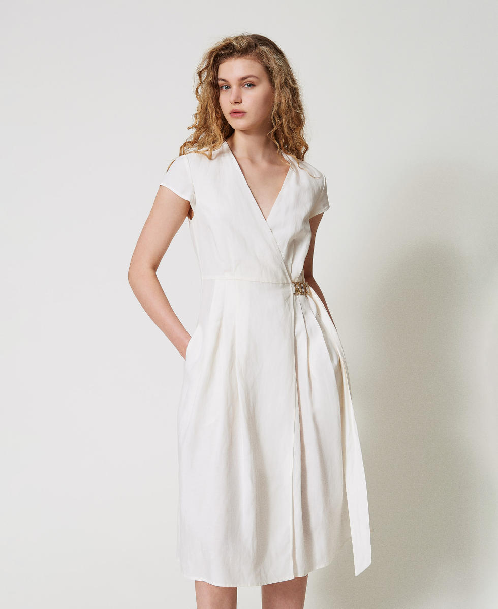 Midikleid aus Leinenmischung Wei&szlig; Schnee Frau 251TT2072_00282_02