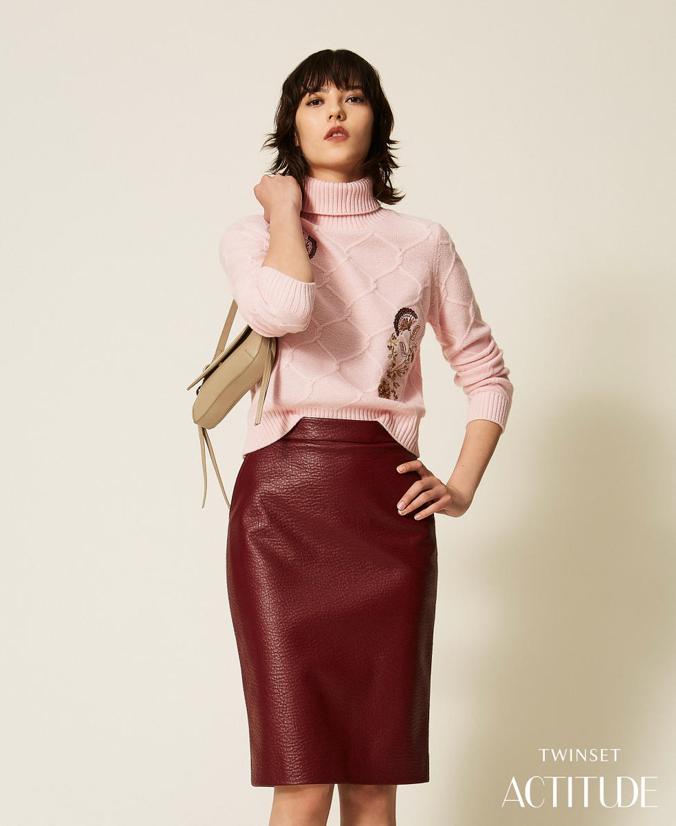 Maglia dolcevita in lana con ricami floreali Rose Smoke Donna 262AP3190_00496_PA