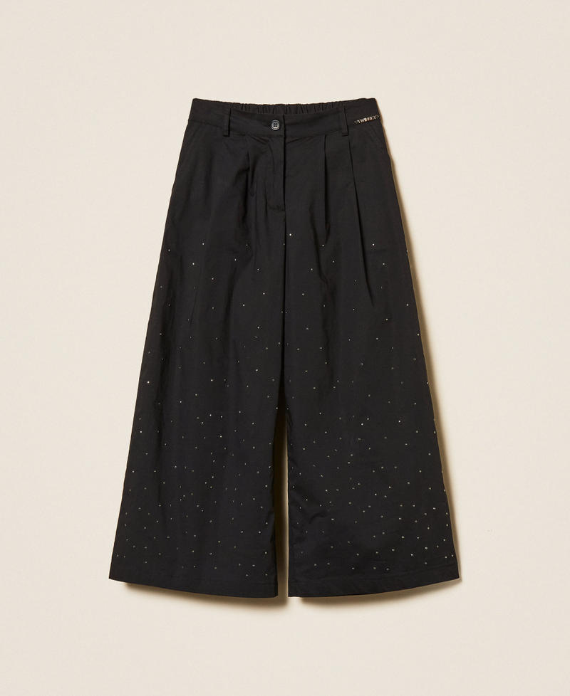 Cropped poplin trousers with studs Black Girl 261GJ2020_00006_S0