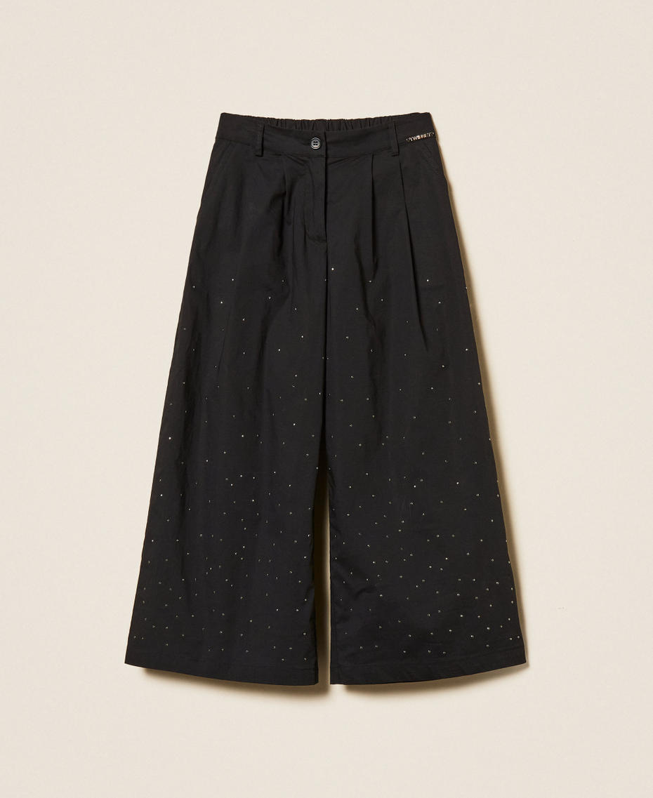 Cropped poplin trousers with studs Black Girl 261GJ2020_00006_S0